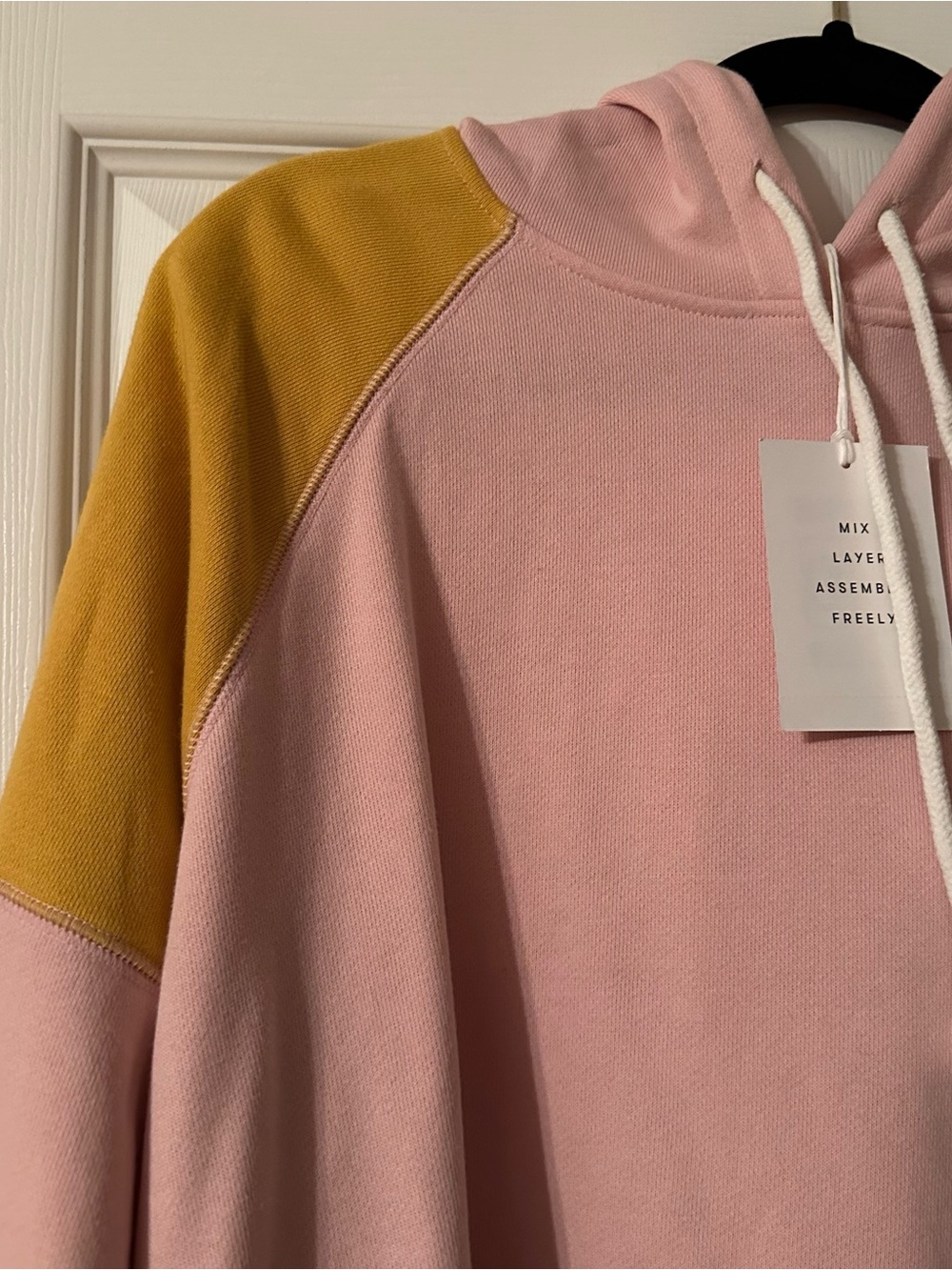 Pink & Mustard Colorblock Hooded Sweatshirt
